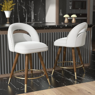 Kokitus Counter Height Bar Stools, 24 Inch Swivel Bar Stools with Backs&Solid Wood Legs