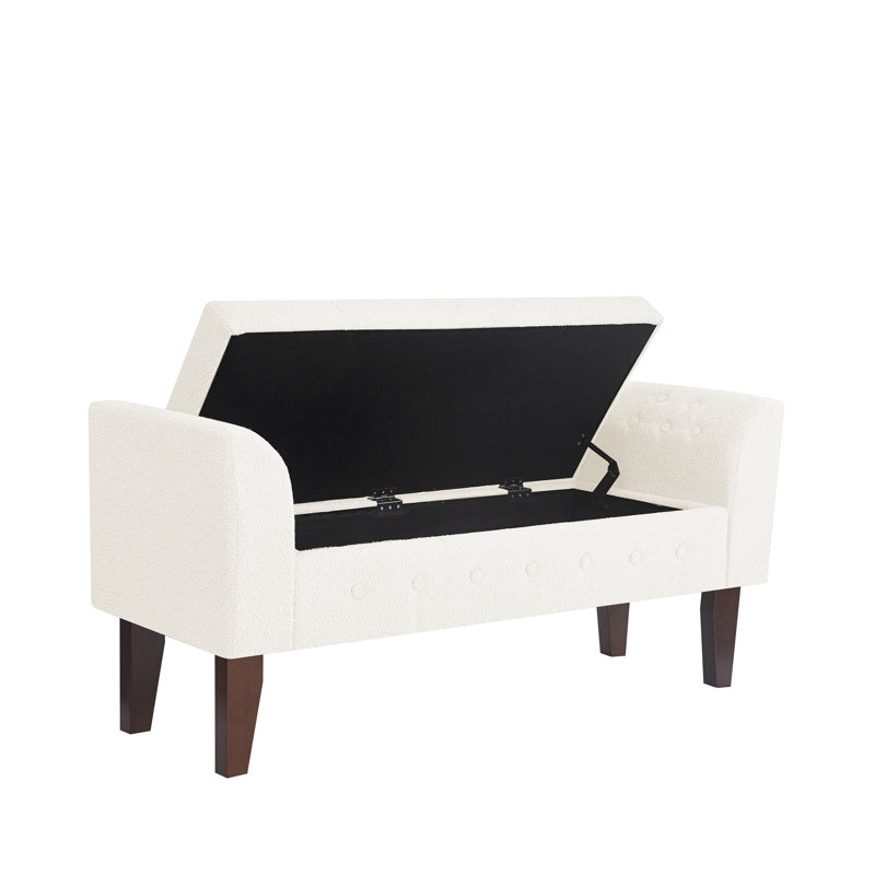 Upholstered Storage Bench, Cream Boucle