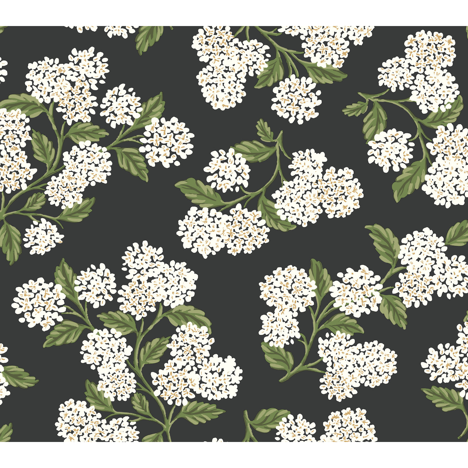 Hydrangea White Peel and Stick Wallpaper, Black