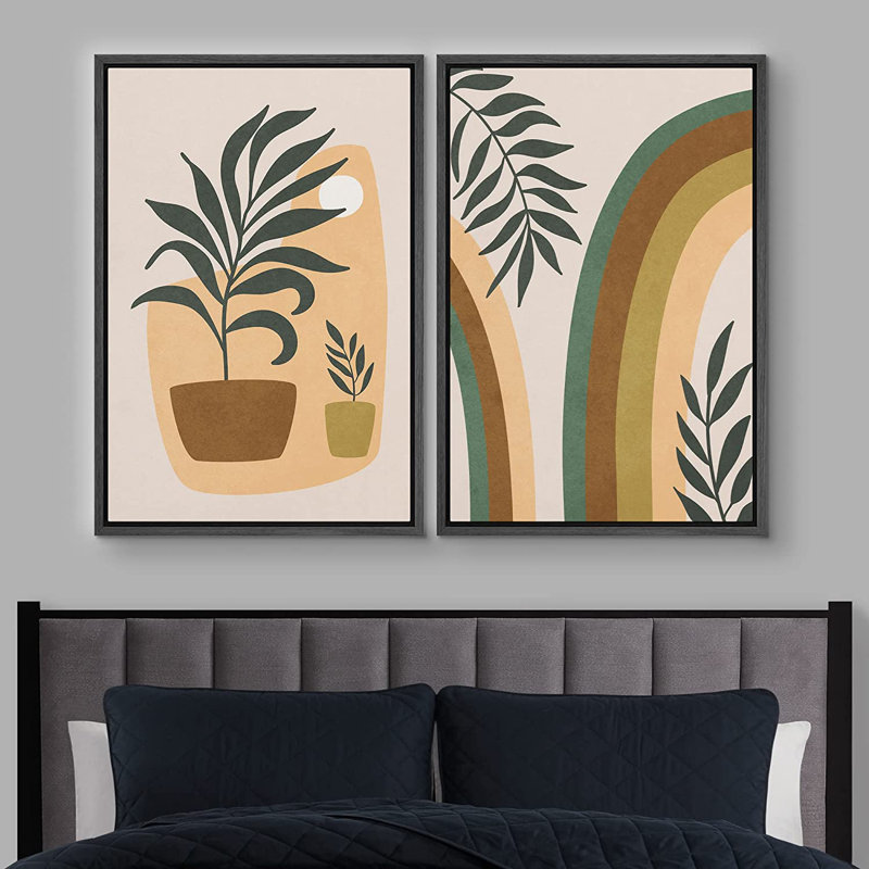 Mid Mid Century Modern Boho IDEA4WALL, ensemble d'art mural sur toile encadré Mid-Century, Noir, H 24 po x l 32 po