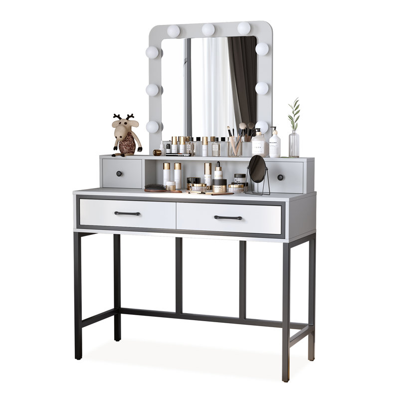 Abdulaleem Vanity Table with Lighted Mirror, White