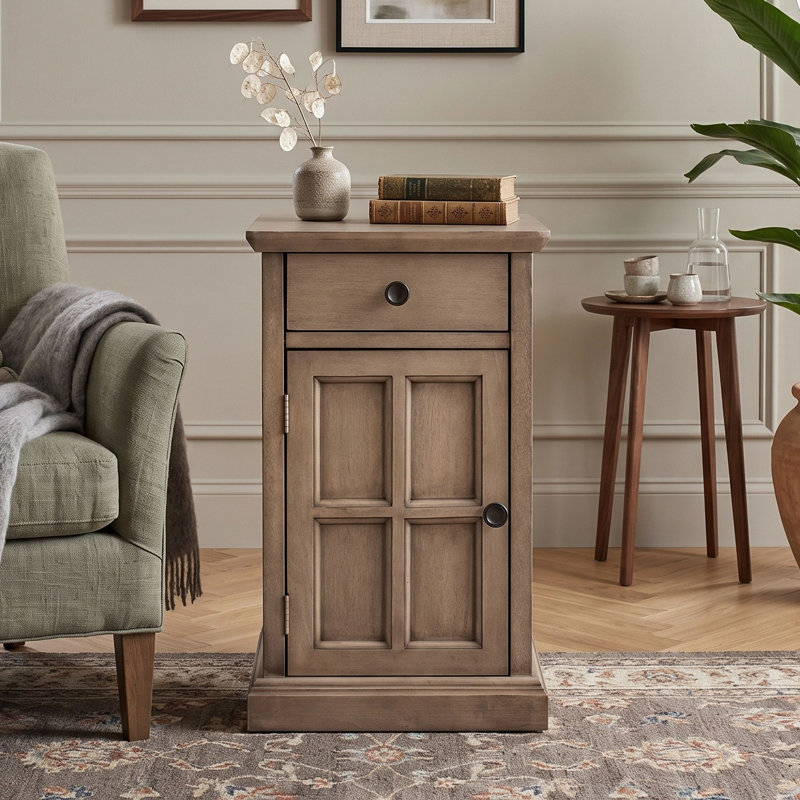 Table de bout avec prise de courant, rangement et porte-gobelets, Brun antique