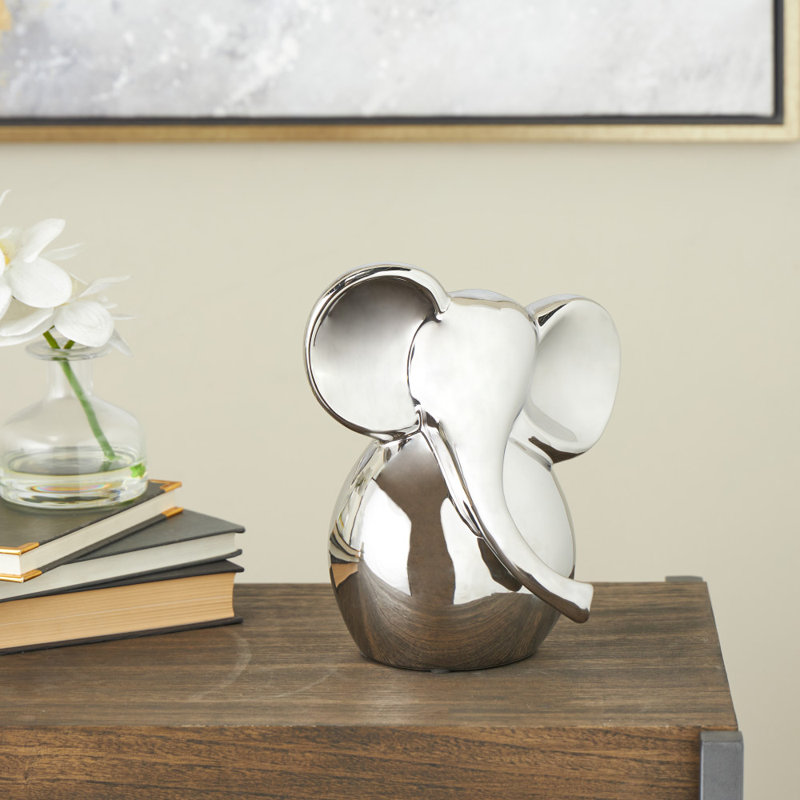 Cole And Grey Ceramic Glossy Elephant Decorative Sculpture, Silver