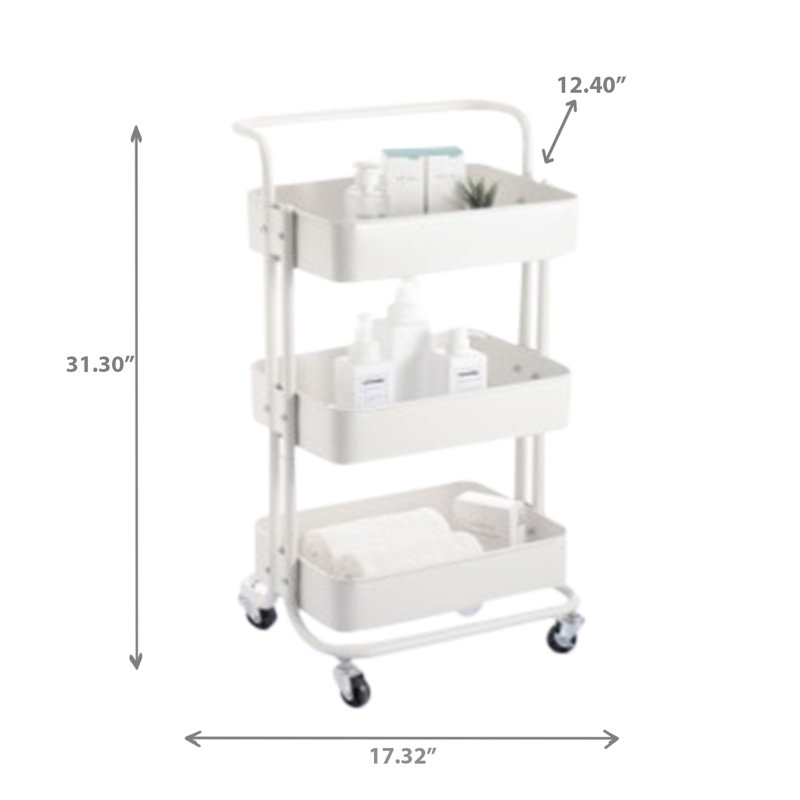 Chariot roulant de rangement à 3 niveaux avec poignée blanc