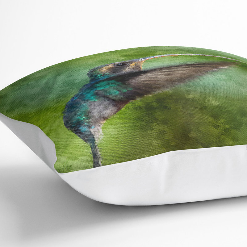 Hermit Hummingbird Painting Cushion with Filling, White, 55cm H x 55cm W x 20cm D