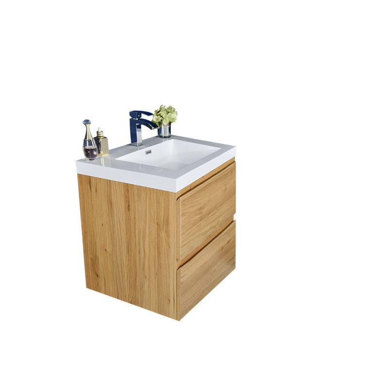 Ensemble de meuble-lavabo simple 24 po Hridhaan, Chêne naturel