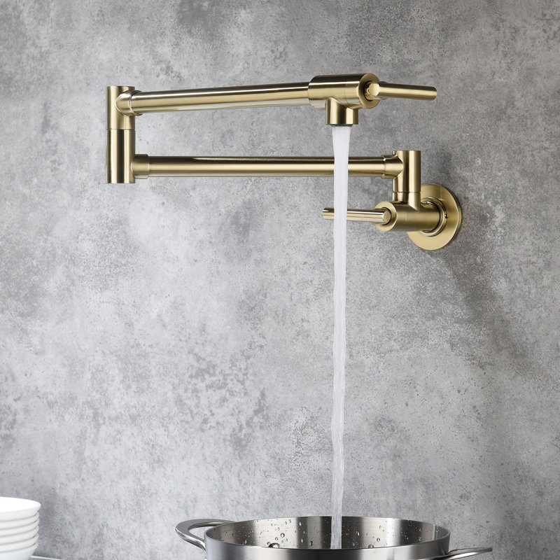 Robinet de remplissage mural de pot en or - Bras pour des opérations pratiques, débit d'eau stable à deux poignées, accès facile à la corrosion avec bras, surface contrôlée