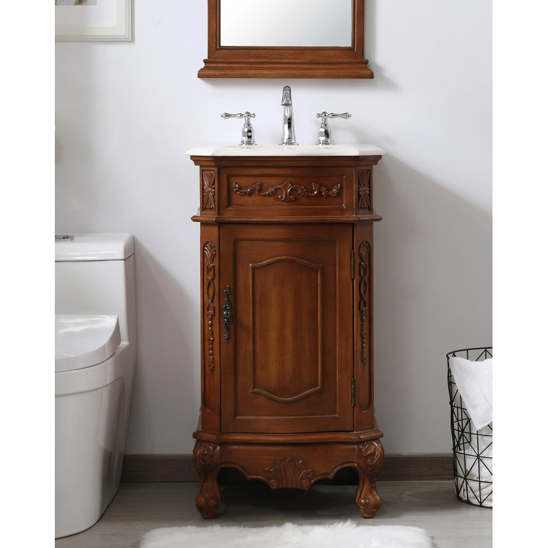 Ensemble de meuble-lavabo simple 19 po Lunette, Teck, Blanc ivoire