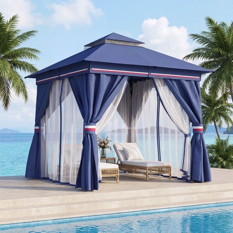 Yardgrace 8'X8' Soft-top Double-Roofed Steel Patio Gazebo, Blue