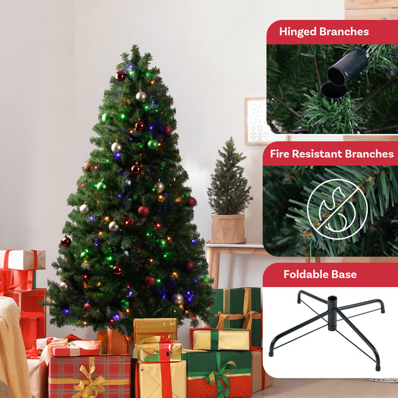 Arbre de Noël 6 pi avec sac de rangement vertical - arbre de Noël artificiel en épinette avec 250 lumières DEL, 798 pointes de branches réalistes et support - décorations de Noël 3 pièces faciles à assembler 