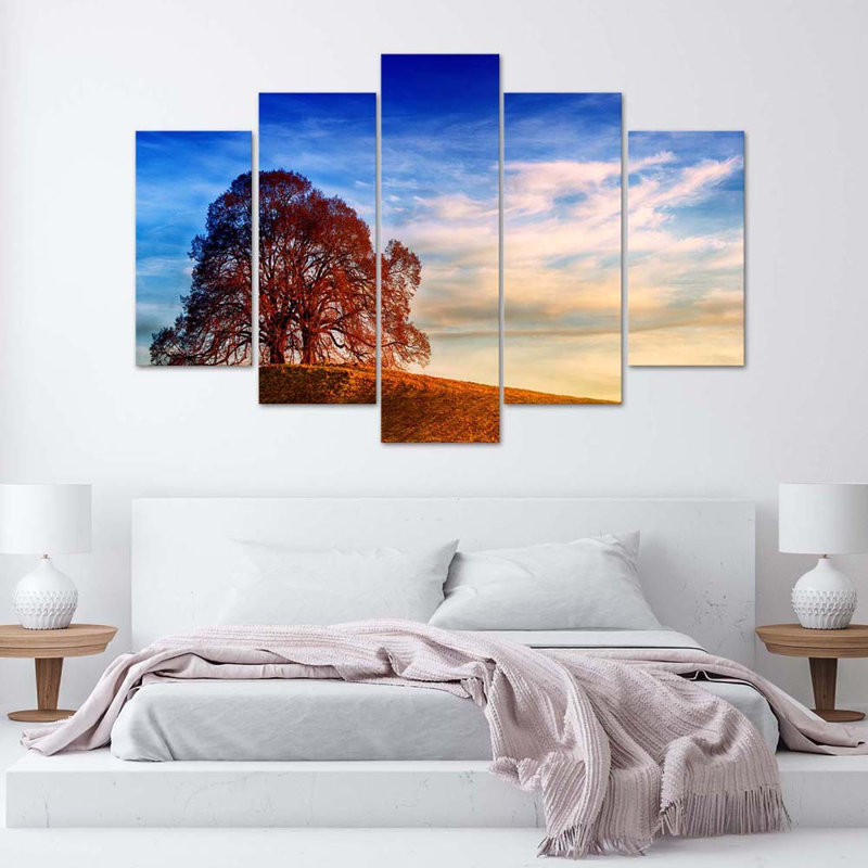 Landscape Tree In The Mountains - 5 Piece Wrapped Canvas Print