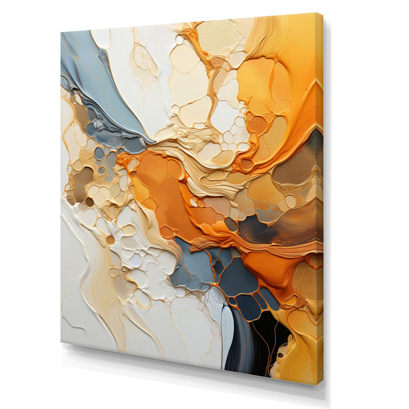 Orange Blue Line Art Abstract Expressionism On Canvas Print, 20" H x 12" W x 1" D, Wrapped Canvas