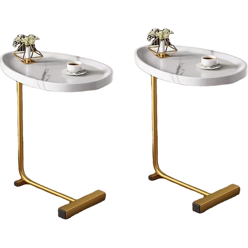 Ensemble de tables de bout Manijah, Marbre blanc, Or