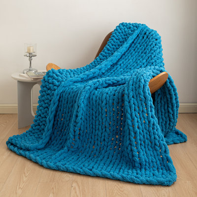 Chenille Chunky Knit Throw, Luxury Hand-Knitted Yarn Throw Blanket