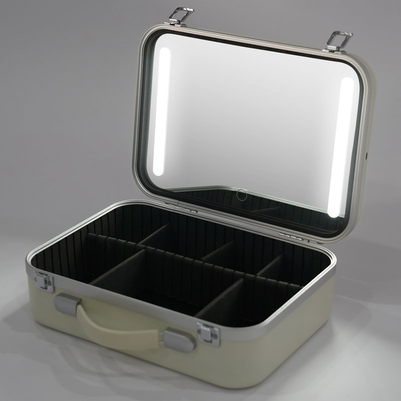 Larencia 13'' Portable Multifunction Makeup Case With LED Mirror, White