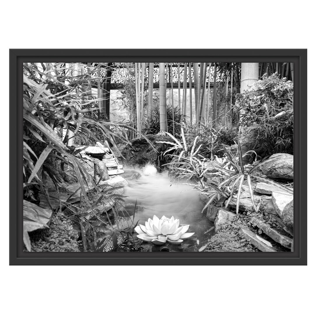 Gerahmtes Wandbild Zen Garten Japan Kunst B&W