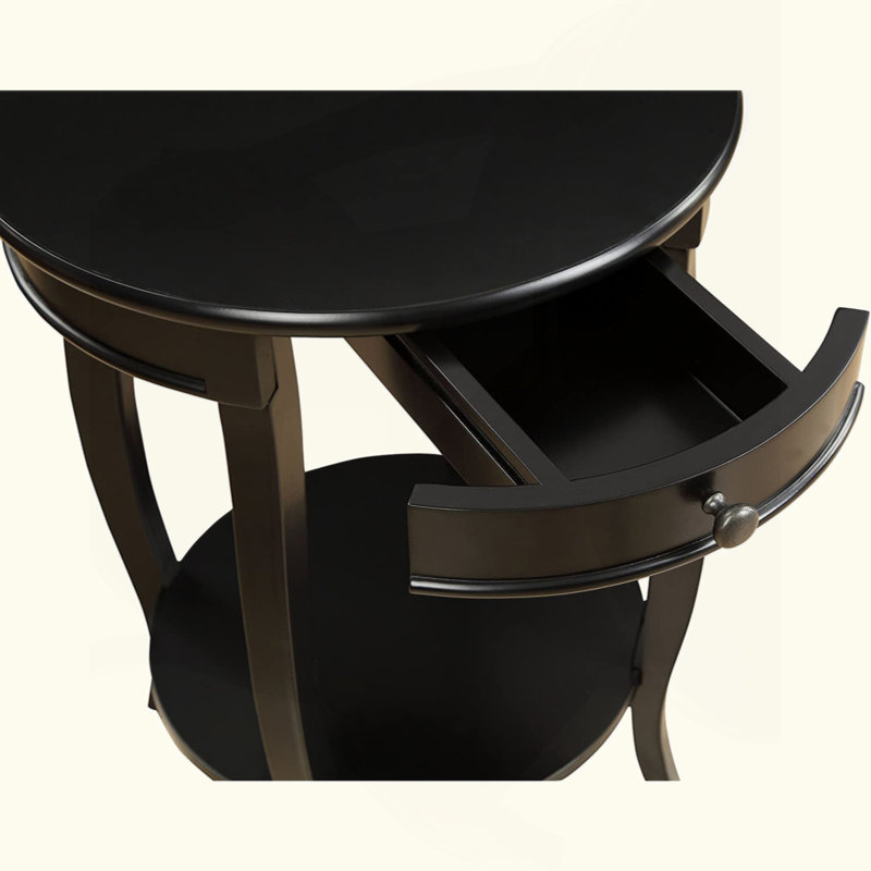 Table d'appoint ronde avec 1 tiroir et rangement ouvert, Noir