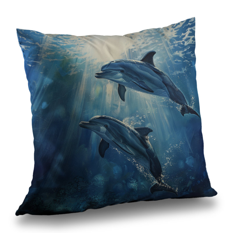 Two Dolphins Blue Poly Twill Throw - Home Decor Accent – Throw Pillow Cover Only, Double-Sided Print, Insert Not Included