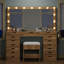 Dressing Table with LED Mirror, 15 Drawers, Power Outlet, Glass Top, 3 Lighting Modes, Stool-175478163