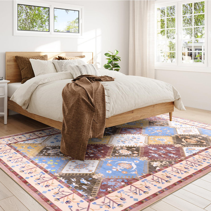 Wymond  Machine Washable Moroccan Area Rug Aztec Geometric Carpet With Non-Slip Backing, Rectangle 6' x 9'