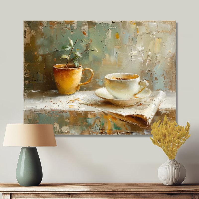 Tasse de café blanche et beige blanche - Art mural café, H 24 po x l 32 po, Toile tendue