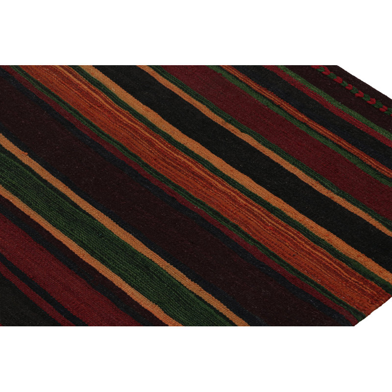 Vintage Hand Knotted Wool Striped Area Rug, Rectangle 5'2" x 6'2"