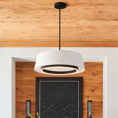 Modern Dimmable LED Pendant Light with Drum Fabric Shade