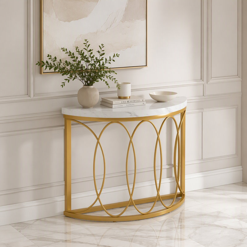 Faux Marble Console Table, 43" Half Moon Sofa Entryway Table