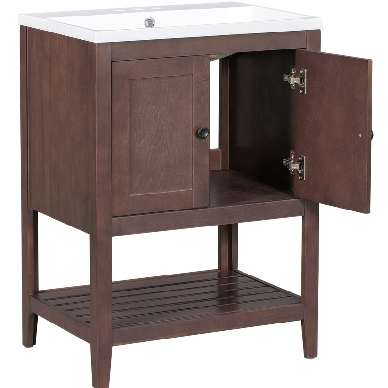 Meuble-lavabo simple 24,09 po avec comptoir en céramique, Brun