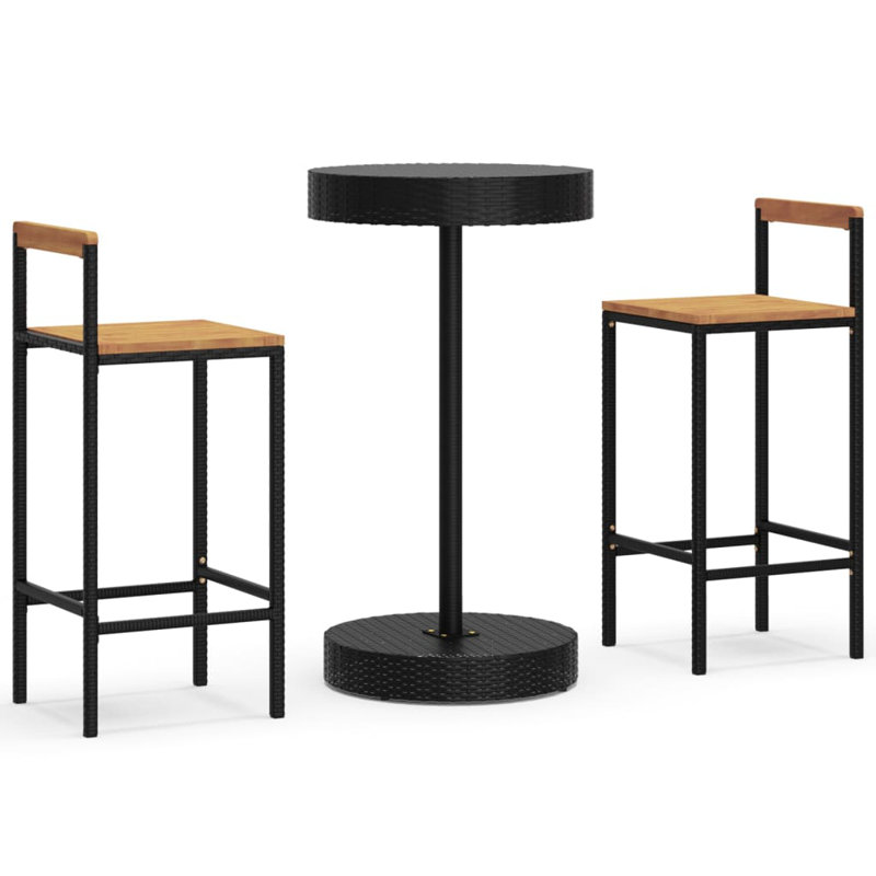 Daniale Bar Set with Stools, Black