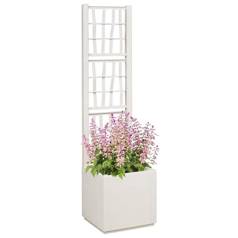 Garden Planter with Trellis Patio Flower Pot Planter Box Flower Box PP, White