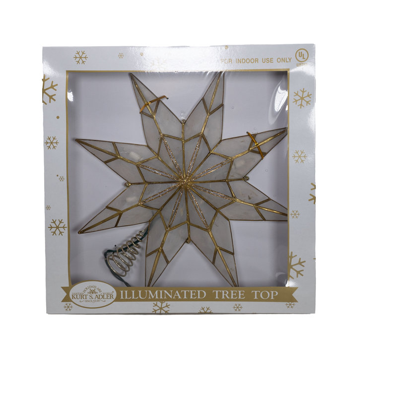 Gold and White Metal 8-Point Star Christmas Tree Topper