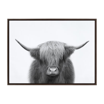 Hey Dude Highland Cow BW by The Creative Bunch Studio Framed Canvas Wall Art Print