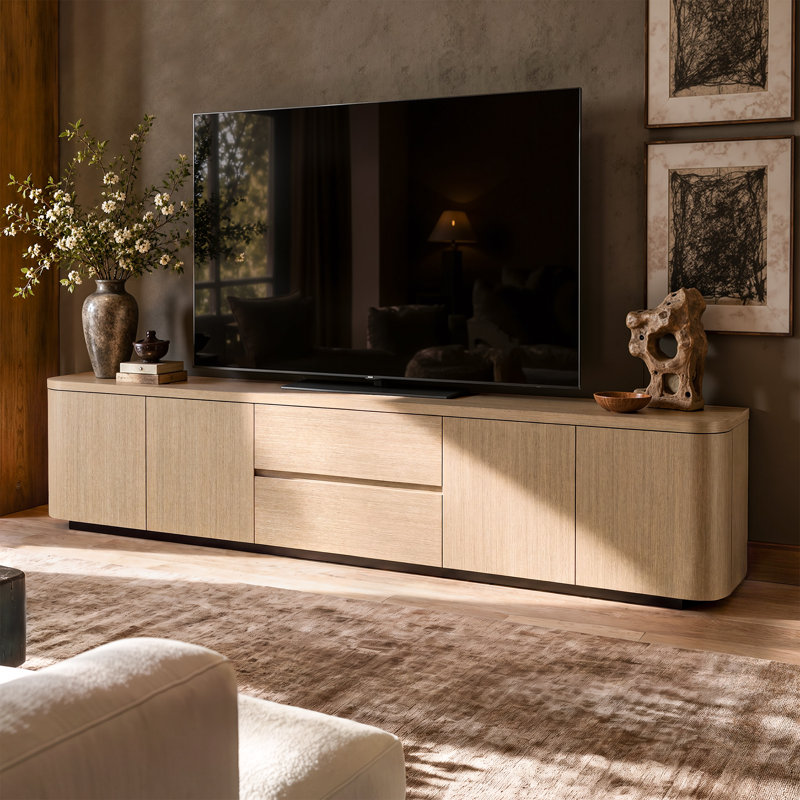 Alassane 87'' W Modern TV Stand, Natural Wood