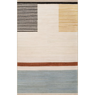 Tapis bleu / beige / brun en polypropylène tissé à la machine Ajoloko