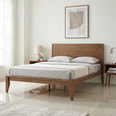 Arvion King Size Transitional Modern Solid Wood Platform Bed Frame, ARB-46-K, with Panel Headboard & Japanese Joinery, Chestnut Brown, No Box Spring Needed