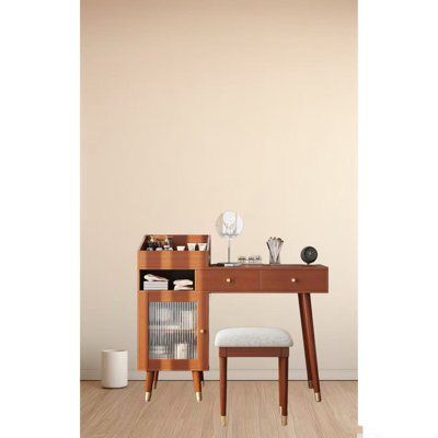 Modern Makeup Vanity Desk With Drawers, Cabinet & Charging Port, Space-saving Dressing Table Set With Stool For Small Places