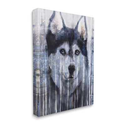 «Sourire Husky Dog» rustique avec bouleau superposé par Kamdon Kreations - cadre flottant, impression