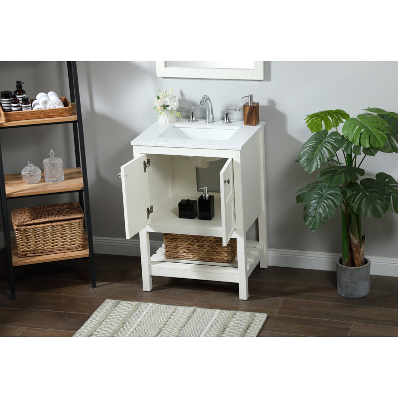 Krish 24'' Single Bathroom Vanity with Engineered Marble Top, White