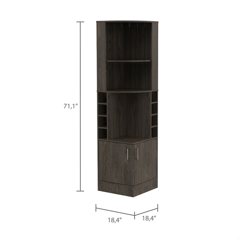 8-Bottle 2-Shelf Bar Cabinet, Dark Brown