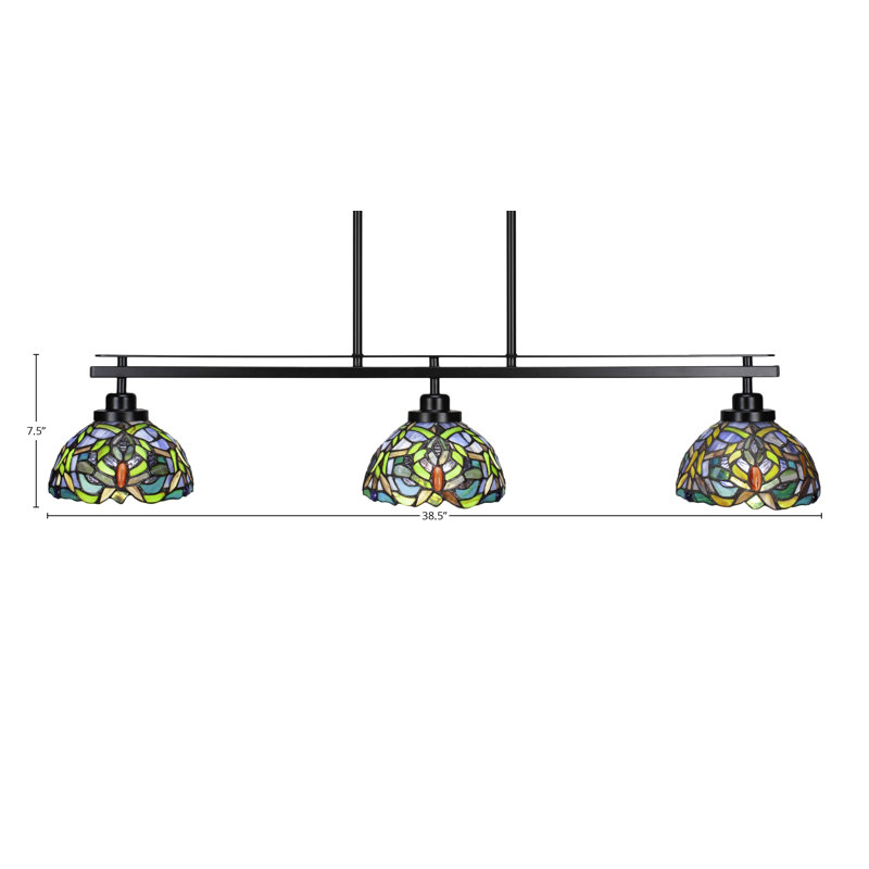 Luminaire pour îlot de cuisine 3 lumières Tana au fini noir mat avec verre d'art kaléidoscope de 7 po