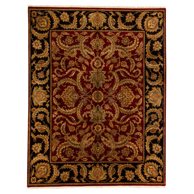 Tapis oriental rouge / noir / brun en laine noué à la main 8 pi 1 po x 10 pi 5 po
