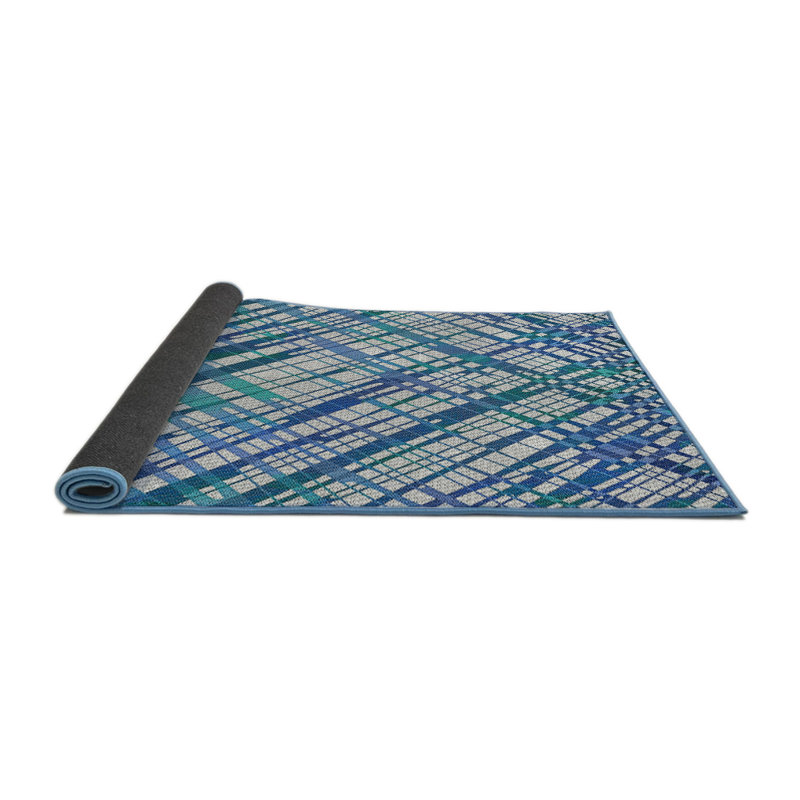 Tapis bleu tissé à la machine, Rond 8 pi