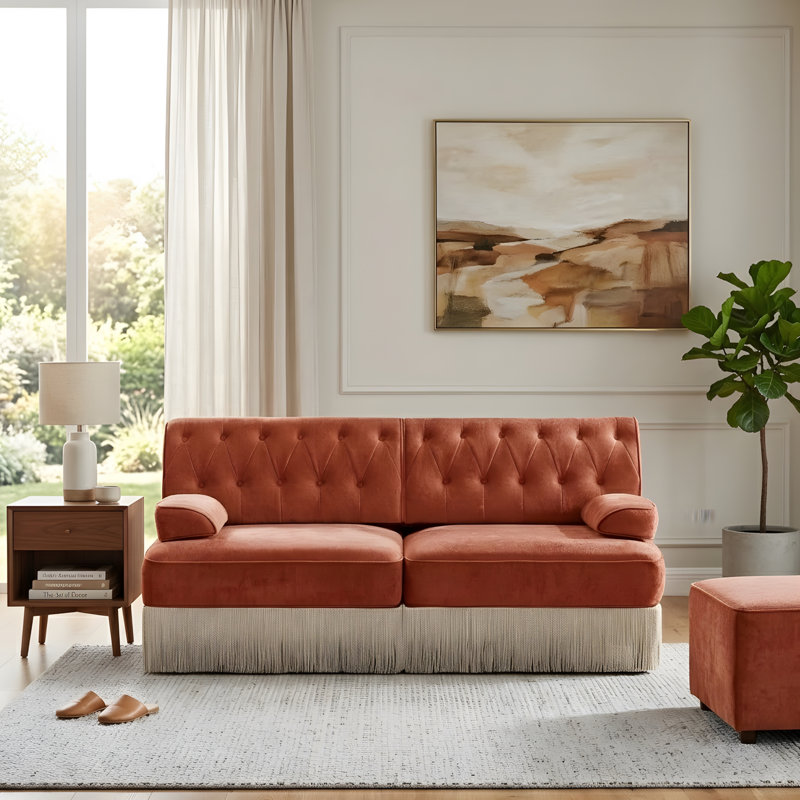 Canapé de style Chesterfield, H 34,18 po x l 76,58 po x P 33,78 po, Rouge