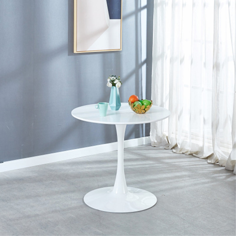 Table de salle à manger Mid-Century de couleur blanche avec plateau rond en MDF, table de salle à manger à piédestal et table basse de loisirs