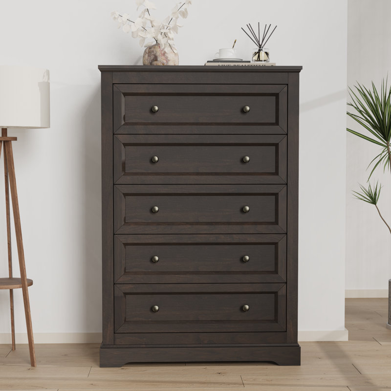 Farmhouse 5 Drawers Dresser, Storage Drawer Organizer with Metal Handle, Wooden Dressers for Bedroom, Brown