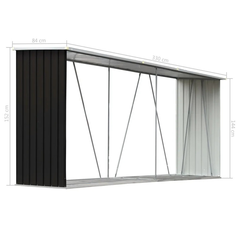 330cm W x 84cm D Metal Log Store, Grey