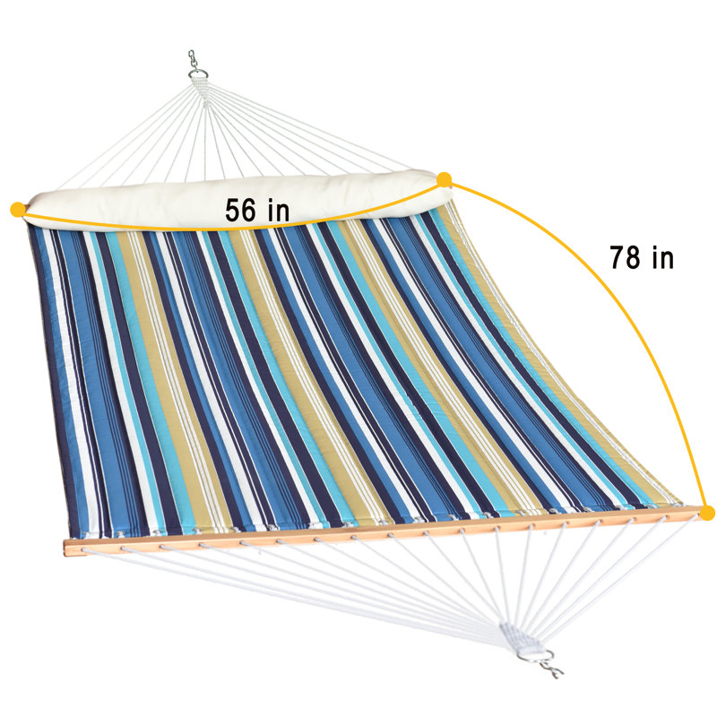 Hamac double matelassé pour l'extérieur Toucan, grand hamac robuste avec barre d'écartement, très grand coussin, rayures bleues
