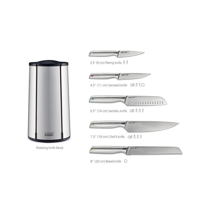 Joseph Joseph Elevate Steel 5-Piece Knife Set with Stainless Steel Carousel