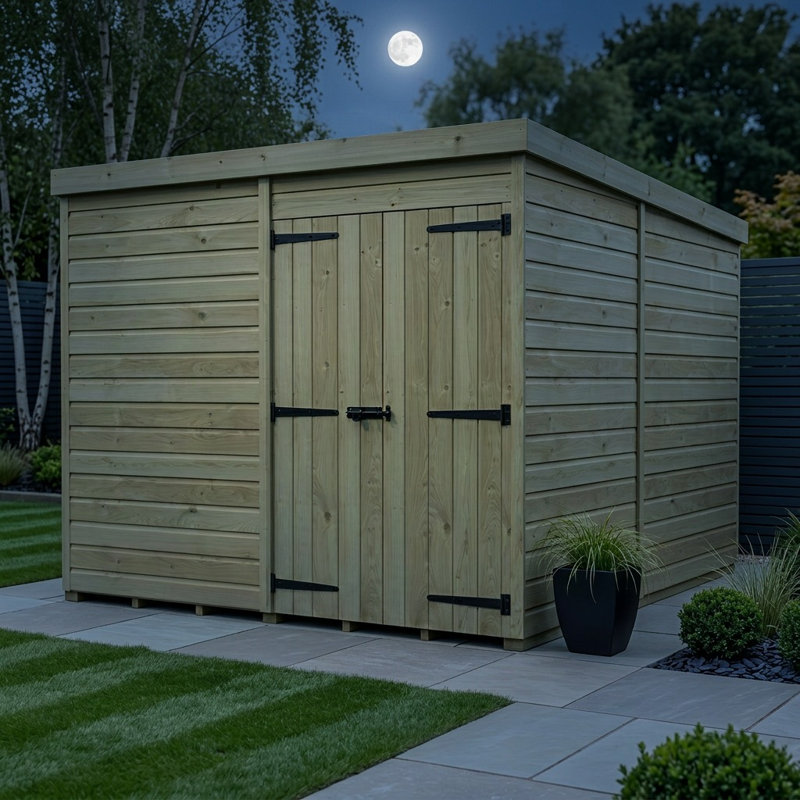 Total Sheds 8ft x 9ft Pent Garden Shed - Double Door - No Windows - Pressure Treated Timber - UK Manufactured